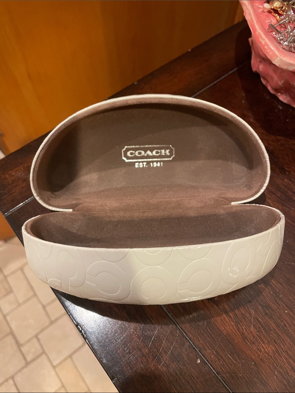COACH Cream Embossed Eyewear Case